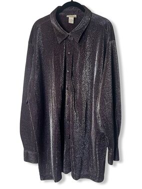 Avenue Vintage 90s Purple Silver Metallic Button Down Tunic Shirt Sz. 26/28‎
